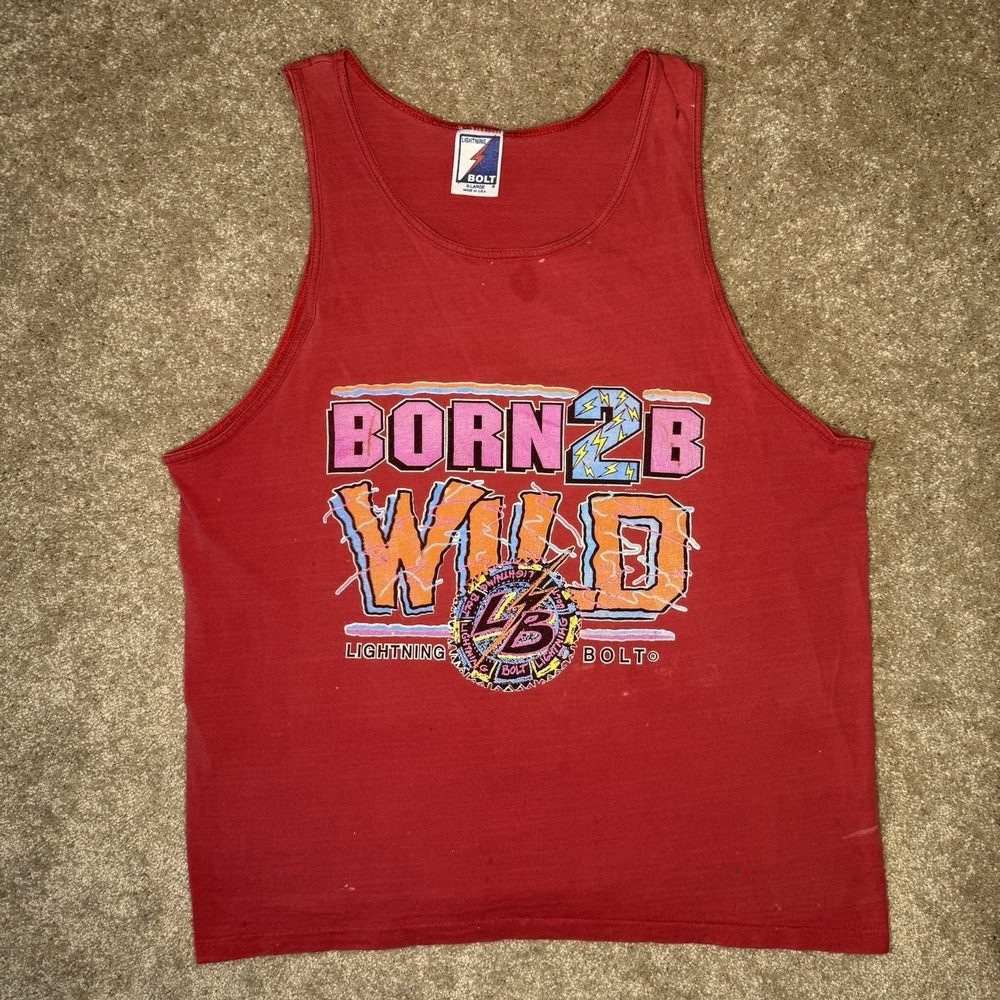 1980s Vintage Lightning Bolt red tank top size XL Born 2B Wild
